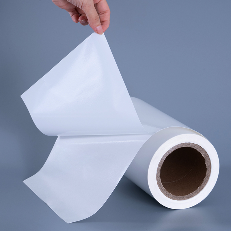 Bahan label filem vinil 25mic gloss dengan roll jumbo pelekat akrilik untuk percetakan inkjet